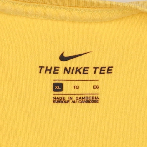 Nike Women Yellow XL Logo Long Sleeve Crew Neck Cotton T-Shirt