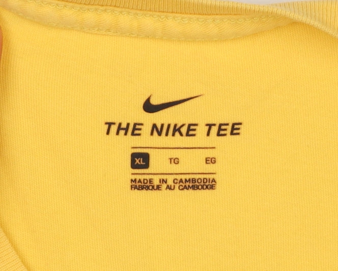 Nike Women Yellow XL Logo Long Sleeve Crew Neck Cotton T-Shirt