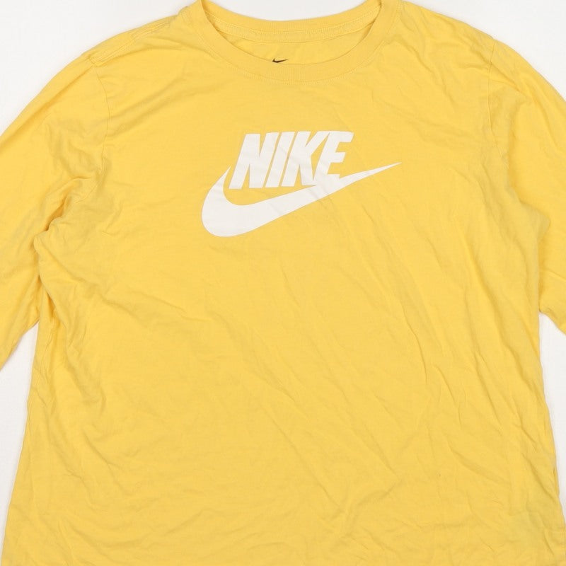 Nike Women Yellow XL Logo Long Sleeve Crew Neck Cotton T-Shirt