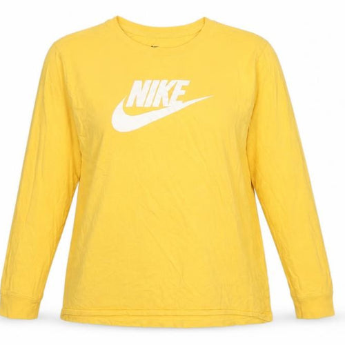 Nike Women Yellow XL Logo Long Sleeve Crew Neck Cotton T-Shirt