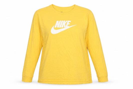 Nike Women Yellow XL Logo Long Sleeve Crew Neck Cotton T-Shirt