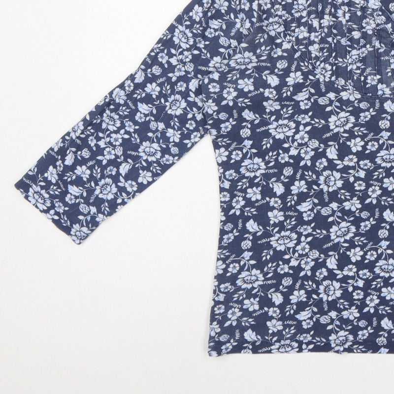 Maine New England Women's Blue Size 14 Floral Henley Long Sleeve Top