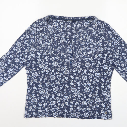 Maine New England Women's Blue Size 14 Floral Henley Long Sleeve Top