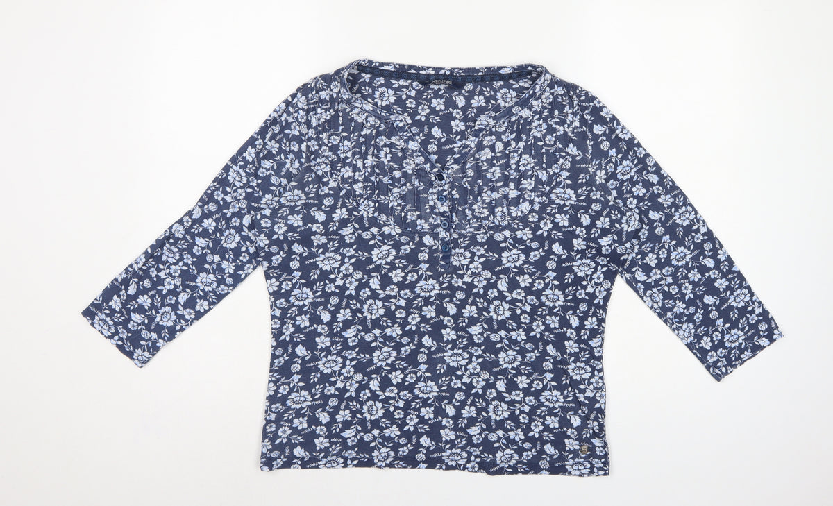 Maine New England Women's Blue Size 14 Floral Henley Long Sleeve Top