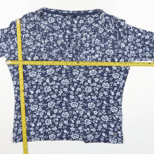 Maine New England Women's Blue Size 14 Floral Henley Long Sleeve Top