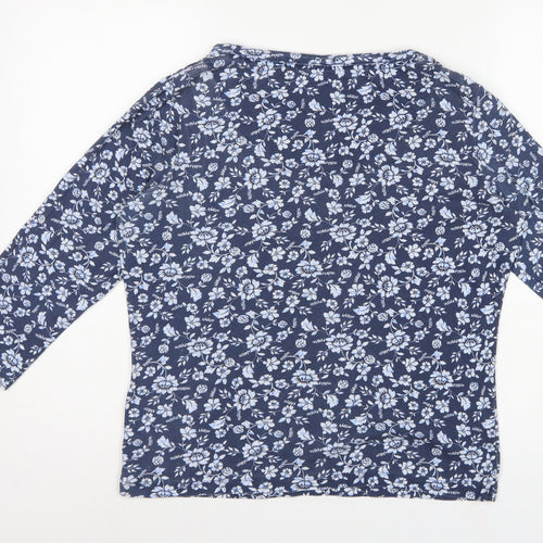 Maine New England Women's Blue Size 14 Floral Henley Long Sleeve Top