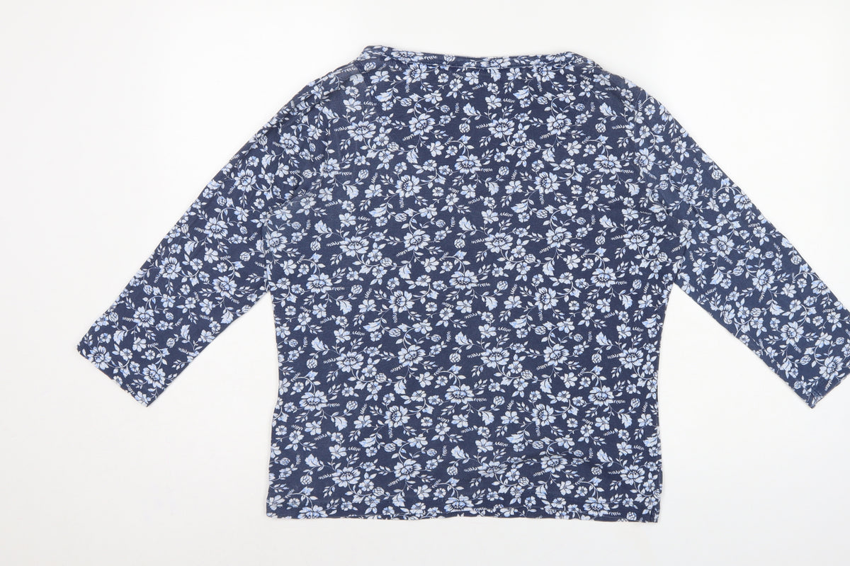 Maine New England Women's Blue Size 14 Floral Henley Long Sleeve Top