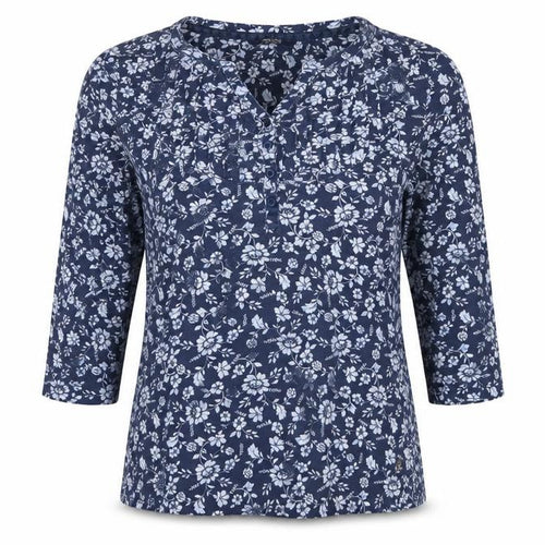 Maine New England Women's Blue Size 14 Floral Henley Long Sleeve Top