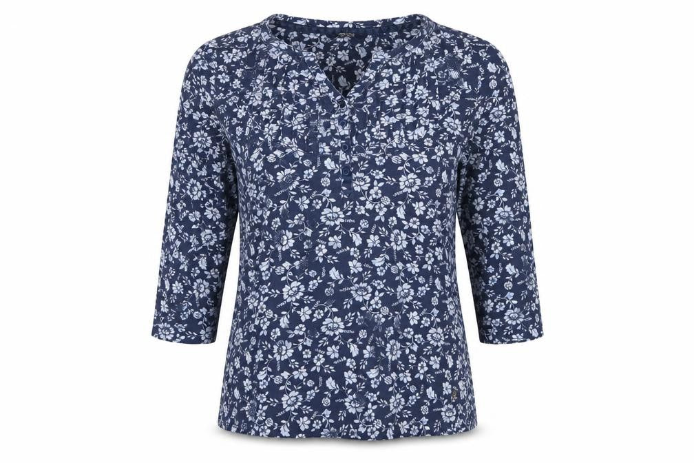 Maine New England Women's Blue Size 14 Floral Henley Long Sleeve Top