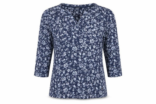 Maine New England Women's Blue Size 14 Floral Henley Long Sleeve Top