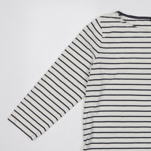 Jaeger Women White Navy Stripe L Jersey Boat Neck Button Top