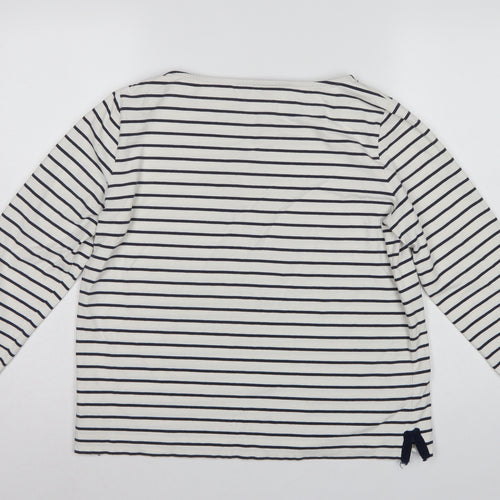 Jaeger Women White Navy Stripe L Jersey Boat Neck Button Top