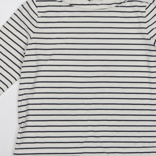 Jaeger Women White Navy Stripe L Jersey Boat Neck Button Top
