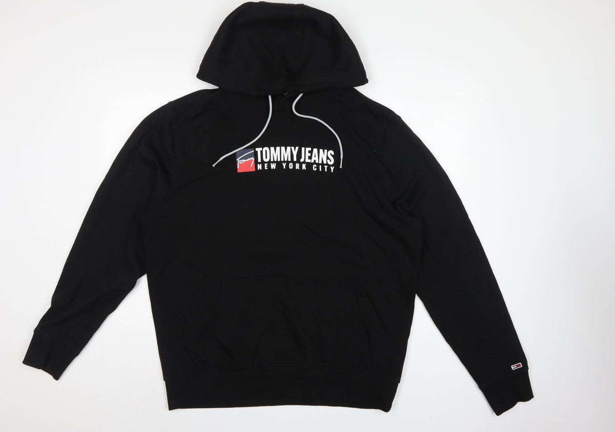 Tommy Jeans Men’s Black 2XL Pullover Logo Graphic Hoodie
