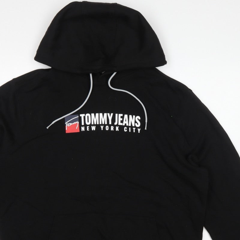 Tommy Jeans Men’s Black 2XL Pullover Logo Graphic Hoodie