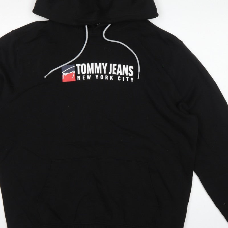 Tommy Jeans Men’s Black 2XL Pullover Logo Graphic Hoodie