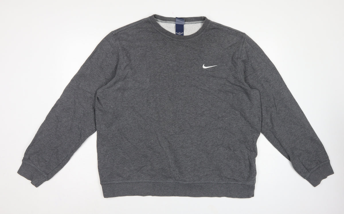 Nike Men’s Grey XL Long Sleeve Crew Neck Logo Pullover Sweatshirt