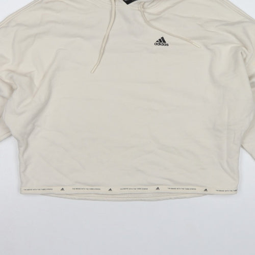Adidas Women’s Ivory S Pullover Hoodie Logo Drawstring Cotton Blend