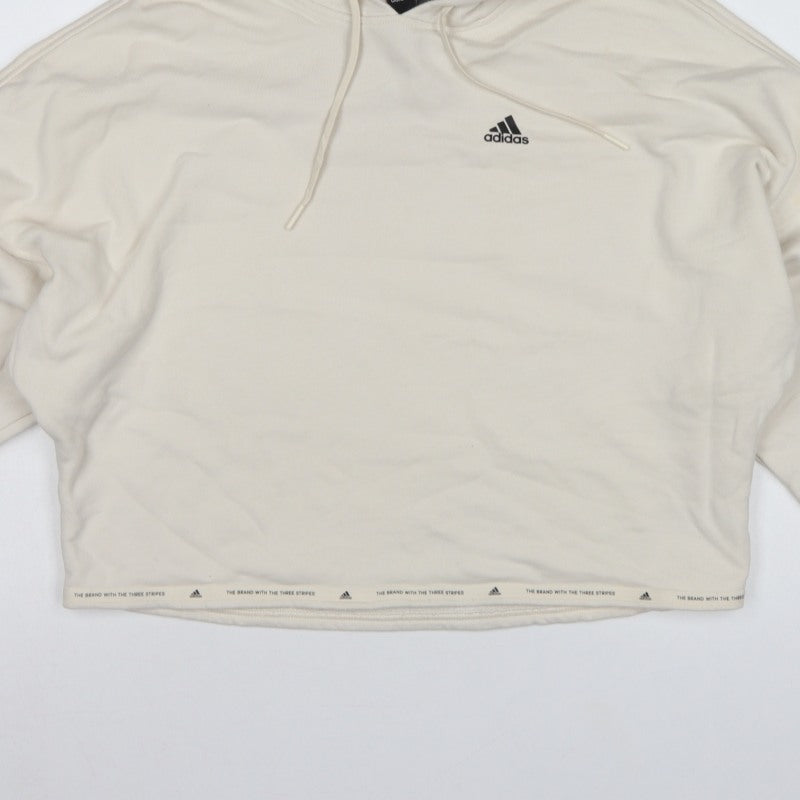 Adidas Women’s Ivory S Pullover Hoodie Logo Drawstring Cotton Blend