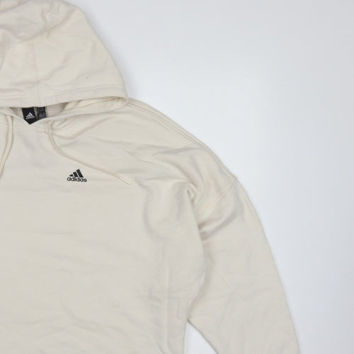 Adidas Women’s Ivory S Pullover Hoodie Logo Drawstring Cotton Blend