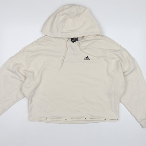 Adidas Women’s Ivory S Pullover Hoodie Logo Drawstring Cotton Blend