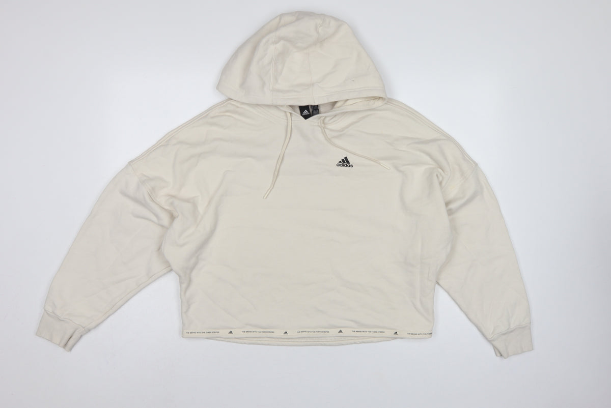 Adidas Women’s Ivory S Pullover Hoodie Logo Drawstring Cotton Blend