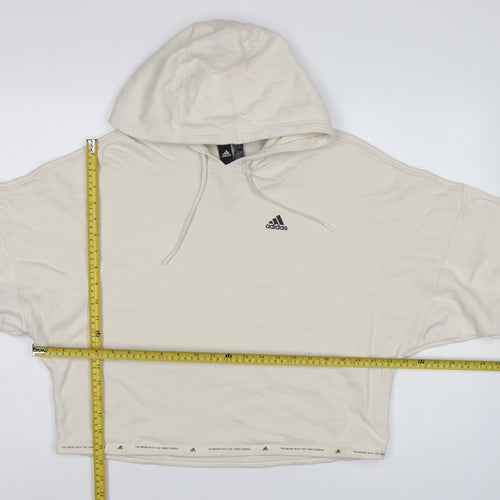 Adidas Women’s Ivory S Pullover Hoodie Logo Drawstring Cotton Blend