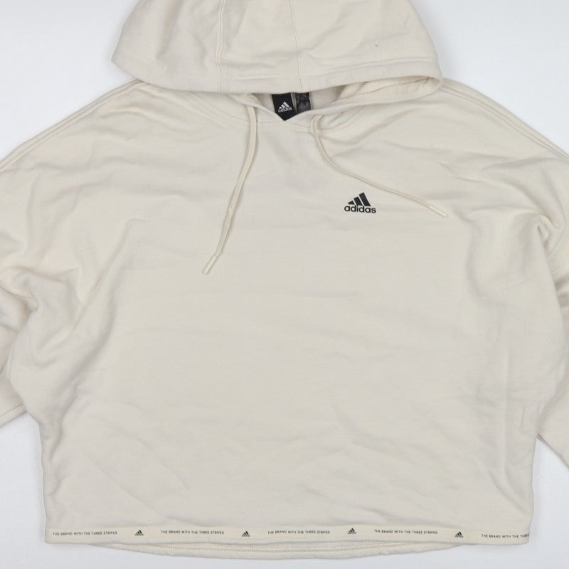 Adidas Women’s Ivory S Pullover Hoodie Logo Drawstring Cotton Blend