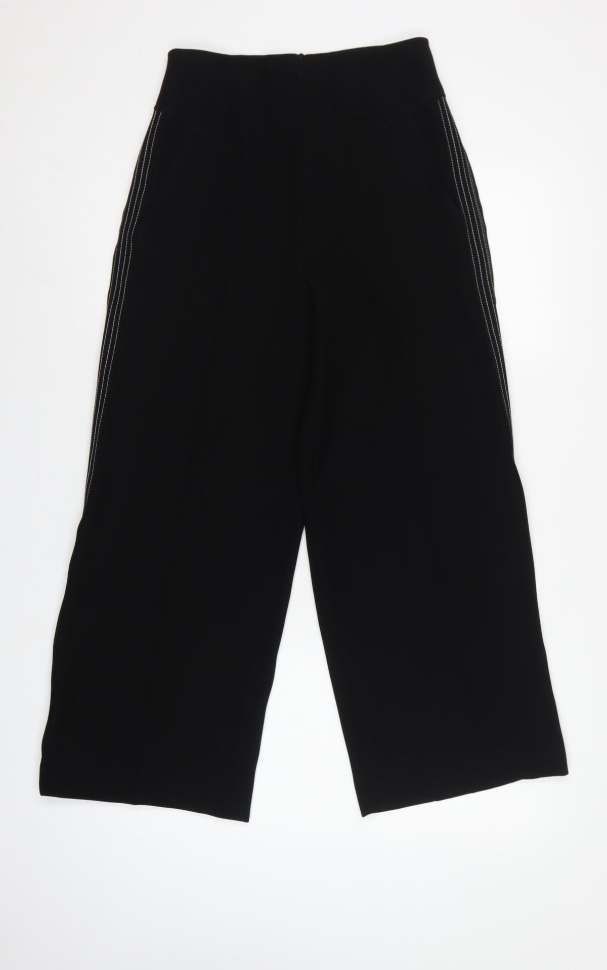 Karen Millen Women Black UK 8 High Rise Wide-Leg Stripe Trousers