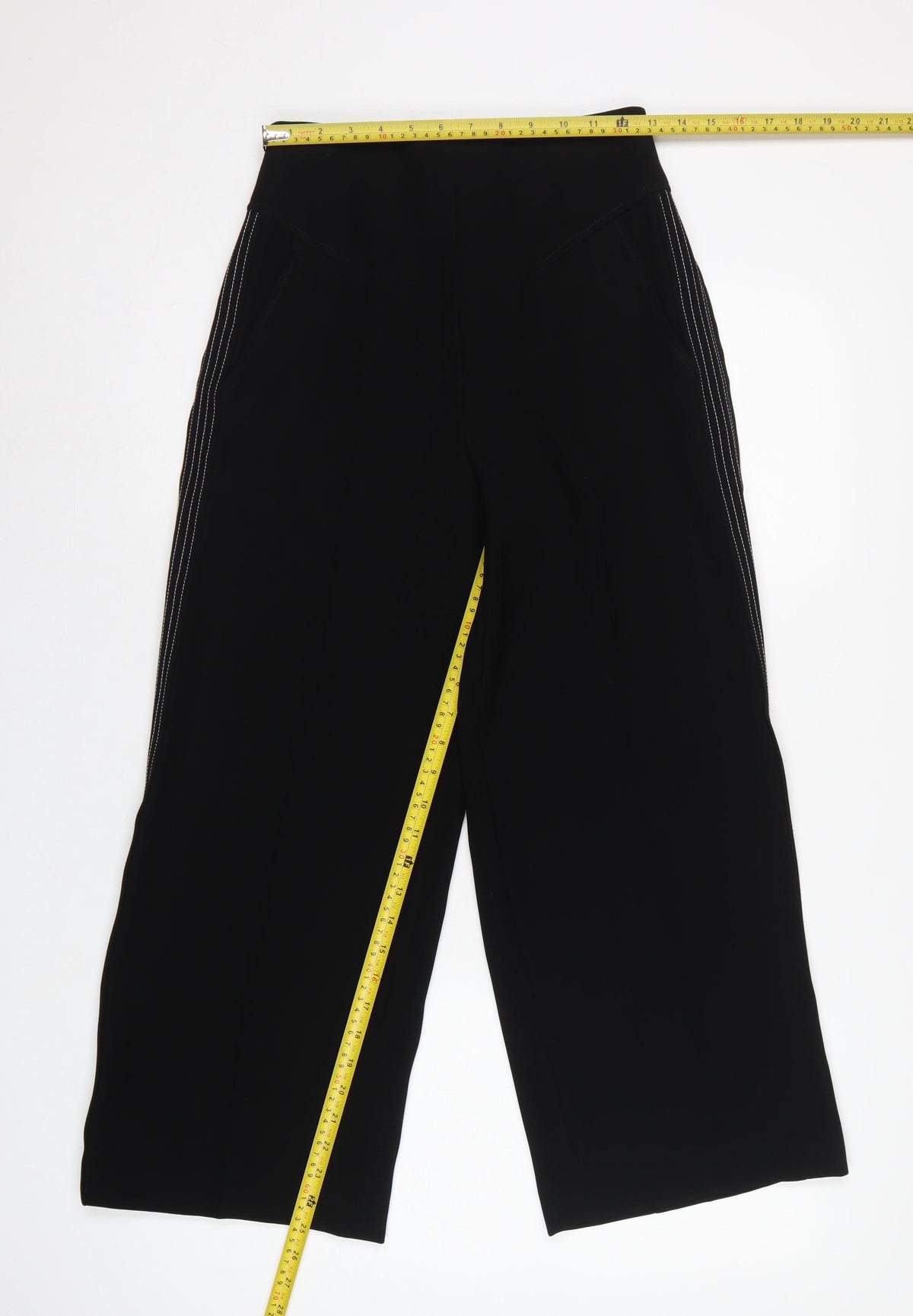 Karen Millen Women Black UK 8 High Rise Wide-Leg Stripe Trousers