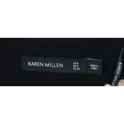 Karen Millen Women Black UK 8 High Rise Wide-Leg Stripe Trousers