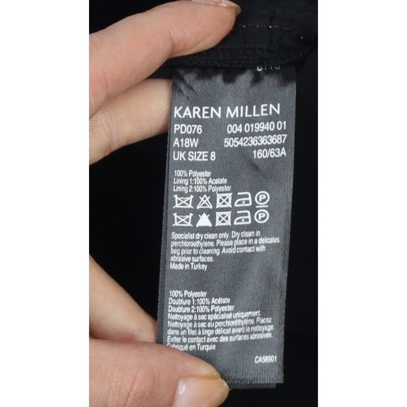 Karen Millen Women Black UK 8 High Rise Wide-Leg Stripe Trousers