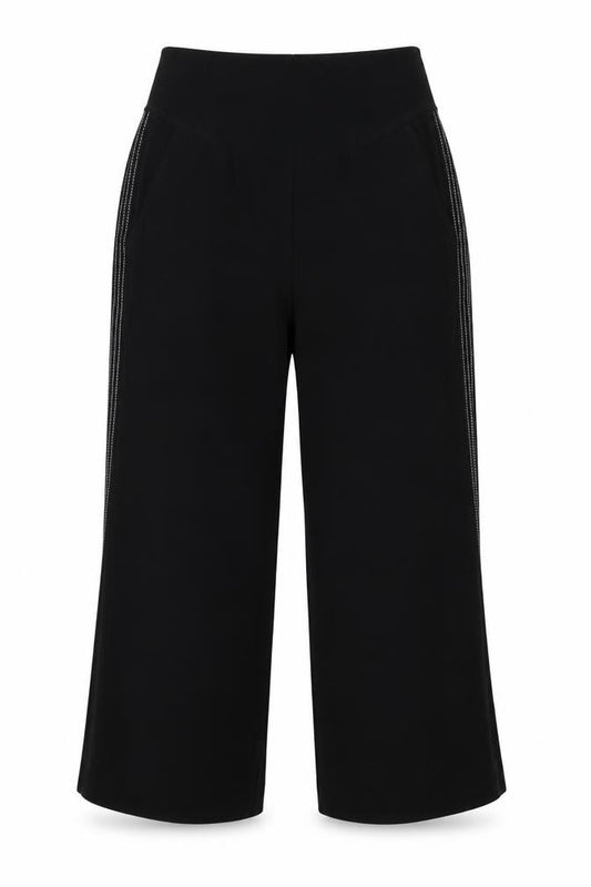 Karen Millen Women Black UK 8 High Rise Wide-Leg Stripe Trousers