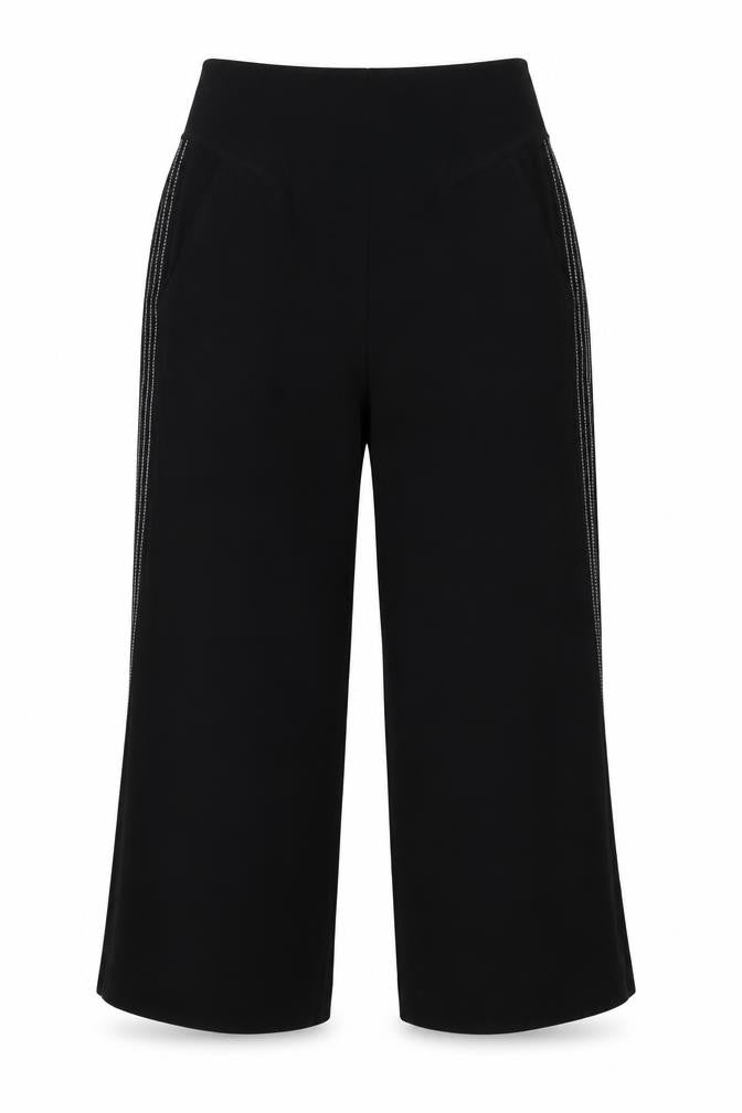 Karen Millen Women Black UK 8 High Rise Wide-Leg Stripe Trousers