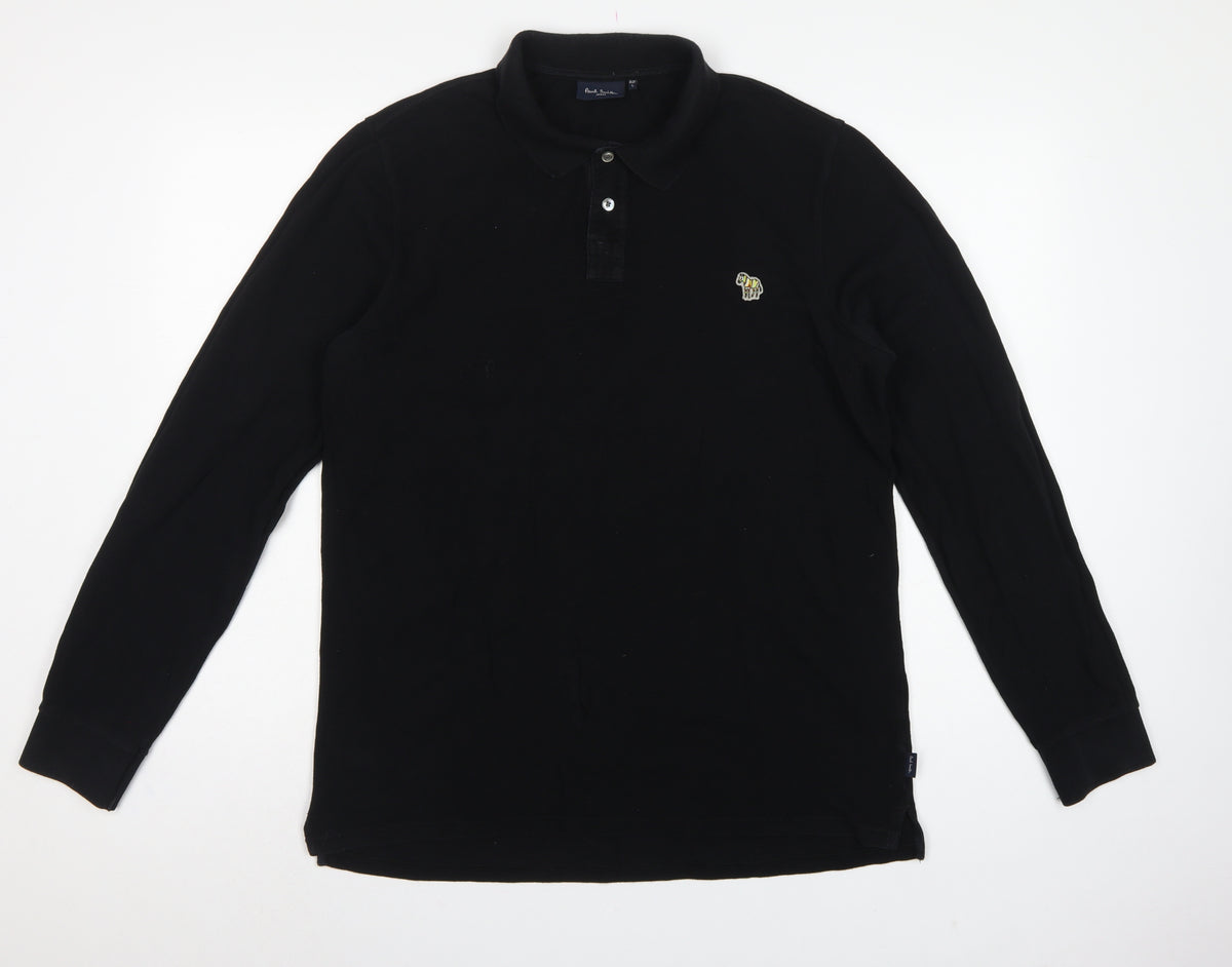 Paul Smith Jeans Men’s Black L Long Sleeve Cotton Polo Shirt Logo