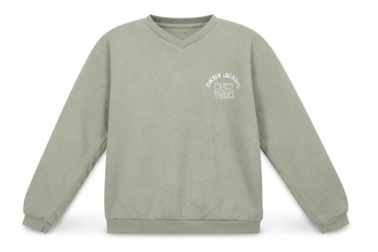 Front view of DKNY Jeans girls’ green 14 years pullover sweatshirt new york logo