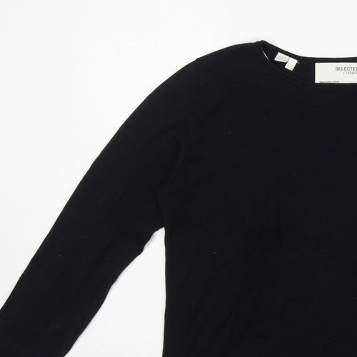 Selected Femme Women’s Black L Tencel Cotton Fine Knit Crew Neck Jumper