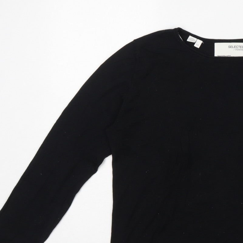 Selected Femme Women’s Black L Tencel Cotton Fine Knit Crew Neck Jumper