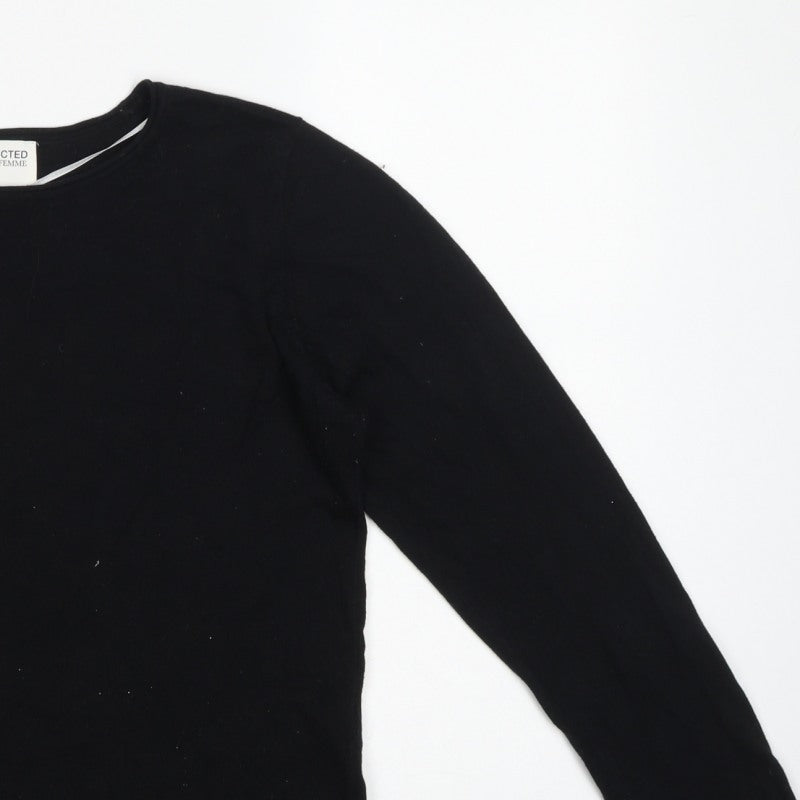 Selected Femme Women’s Black L Tencel Cotton Fine Knit Crew Neck Jumper