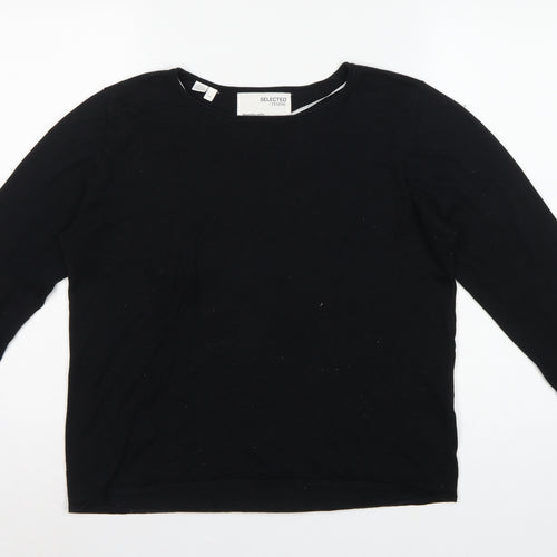 Selected Femme Women’s Black L Tencel Cotton Fine Knit Crew Neck Jumper
