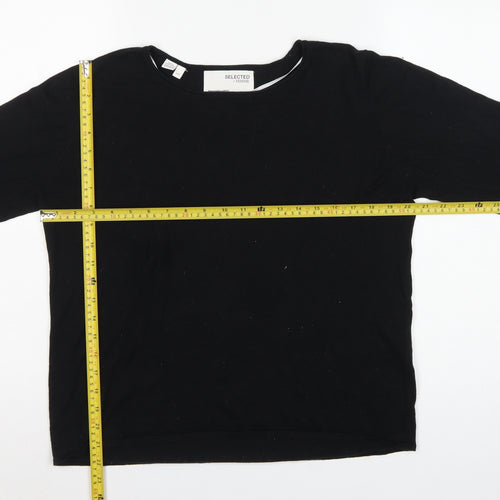 Selected Femme Women’s Black L Tencel Cotton Fine Knit Crew Neck Jumper