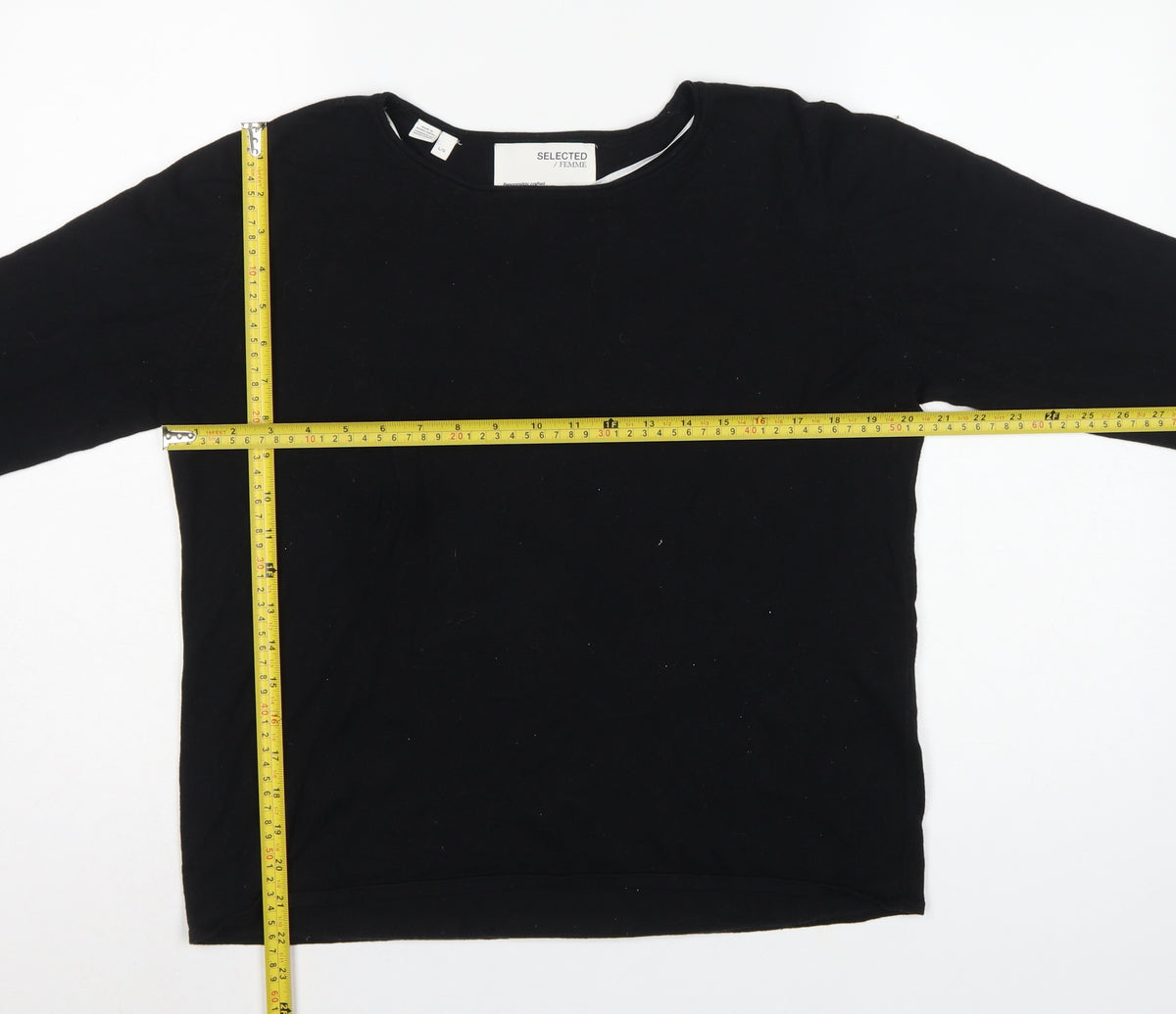 Selected Femme Women’s Black L Tencel Cotton Fine Knit Crew Neck Jumper