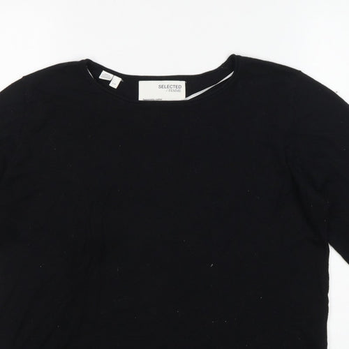 Selected Femme Women’s Black L Tencel Cotton Fine Knit Crew Neck Jumper