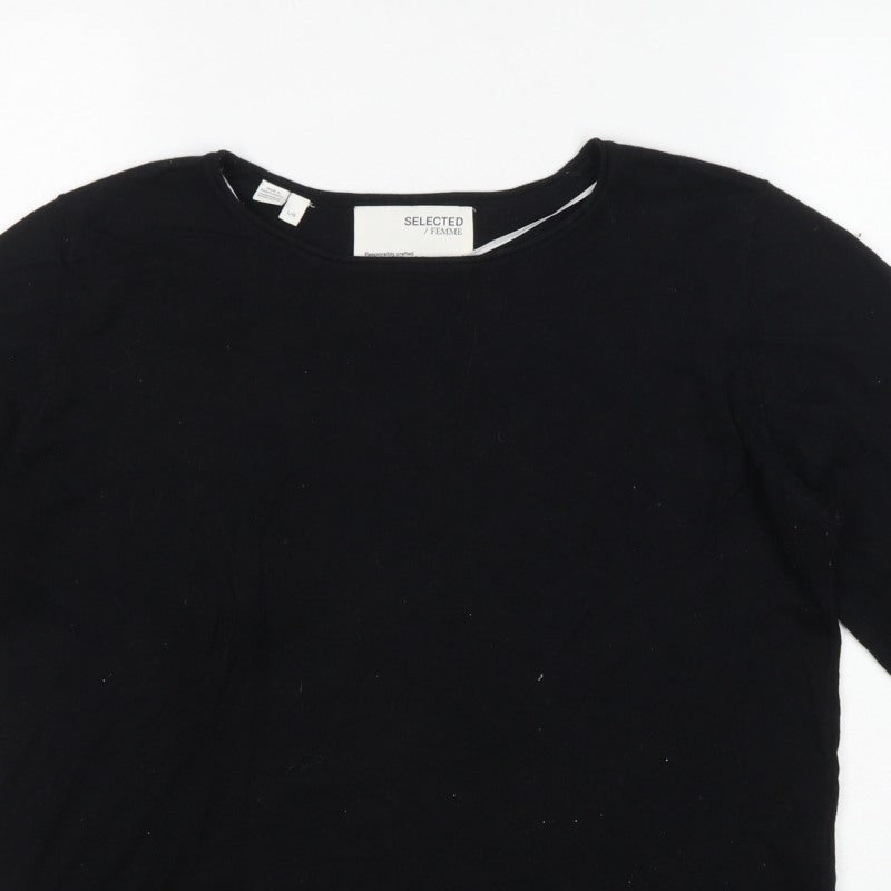 Selected Femme Women’s Black L Tencel Cotton Fine Knit Crew Neck Jumper