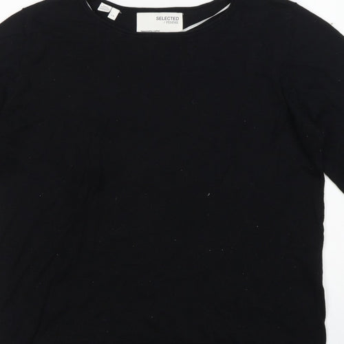 Selected Femme Women’s Black L Tencel Cotton Fine Knit Crew Neck Jumper
