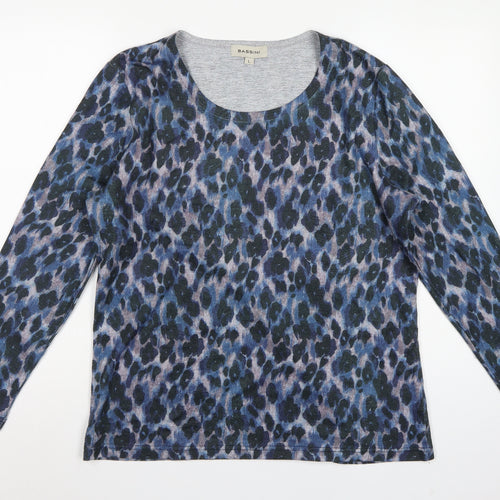 Bassini Women’s Blue Animal Print Long Sleeve Jersey T-Shirt Size L