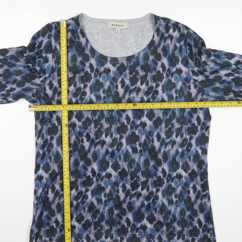 Bassini Women’s Blue Animal Print Long Sleeve Jersey T-Shirt Size L