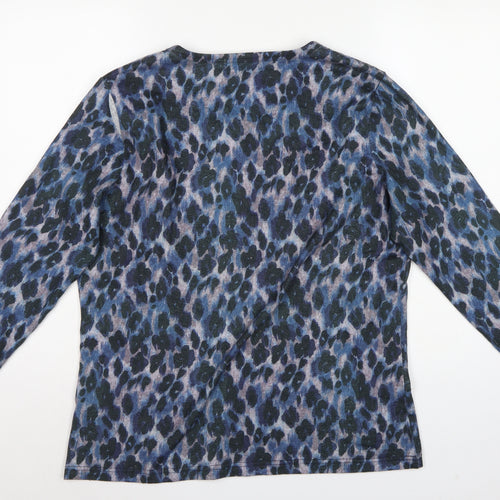 Bassini Women’s Blue Animal Print Long Sleeve Jersey T-Shirt Size L
