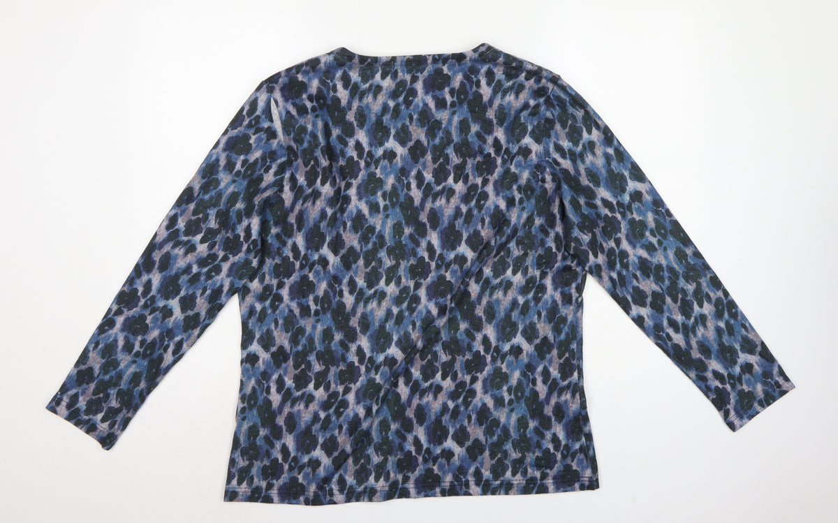 Bassini Women’s Blue Animal Print Long Sleeve Jersey T-Shirt Size L
