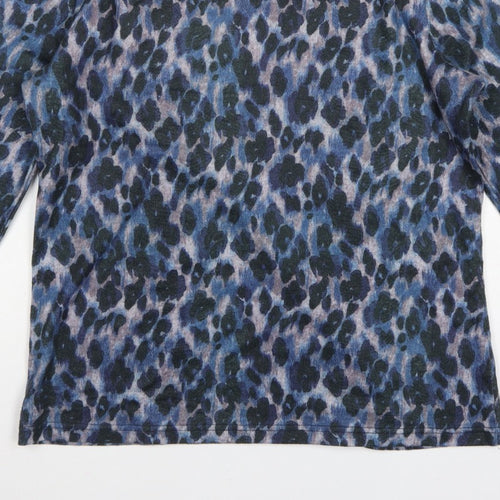 Bassini Women’s Blue Animal Print Long Sleeve Jersey T-Shirt Size L